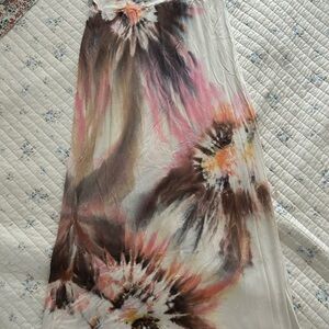 Tie Dye Maxi Skirt with Pink and Brown Accents